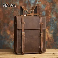 Genuine Leather Vintage NASVA Men's Backpack Crossbody Bag Handbag Satchel Messenger Bag  Leather Laptop Pouch 1