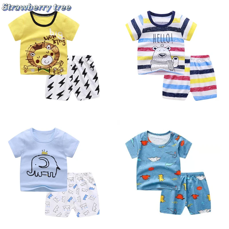 Baby Boys Girls Cartoon 100% Cotton Kids T-Shirt Shorts 2PCS Outfits Summer Newborn Short Sleeve Children T-shirts Sets Clothes |