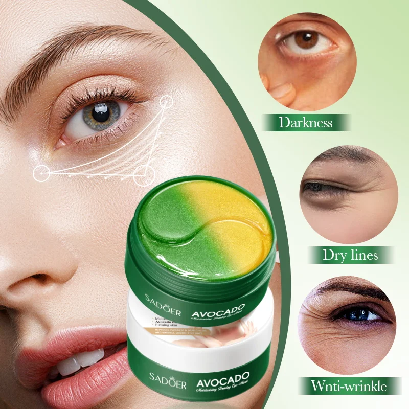 60pcs SADOER Avocado Eye Mask Anti Dark Circles Eyes Bags Remover Wrinkles Firming Moisturizing Hydrating Patches Skin Care
