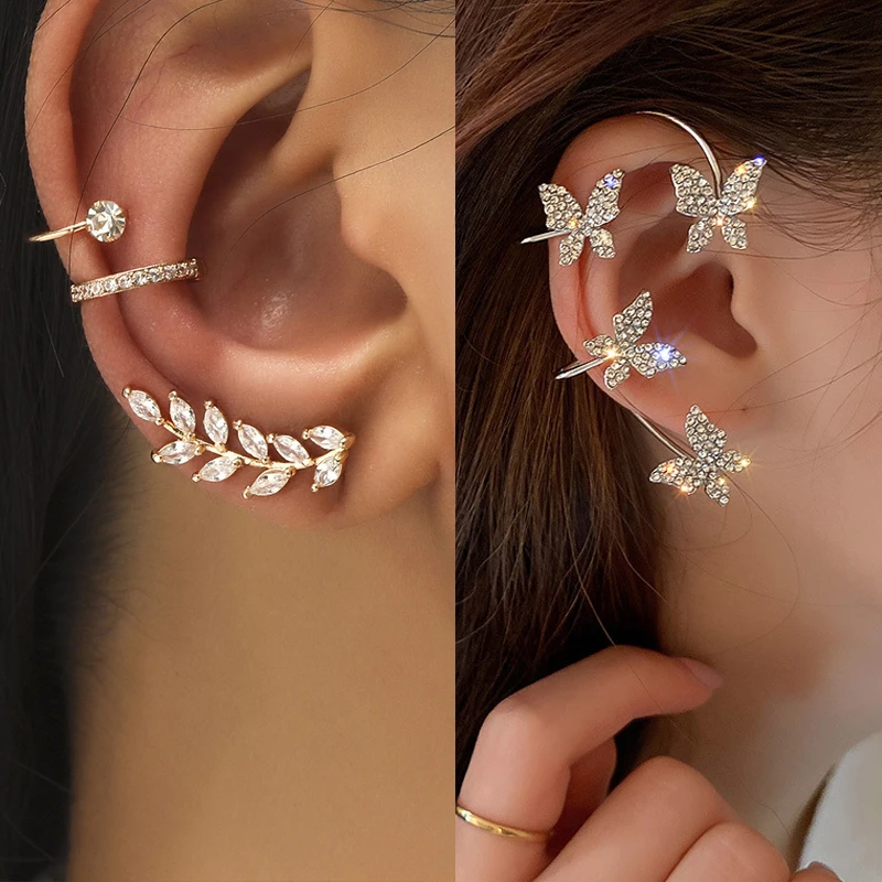 No Piercing Crystal Rhinestone Ear Cuff Earrings For Women Wrap Stud Clip Earrings