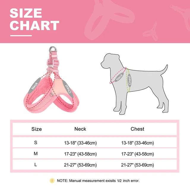 Warm Plush Padded Dog Harness Winter Dog Harnesses Vest Adjustable Pet Vests Soft For Small Medium Large Dogs Bulldog Pug Pink 6
