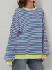 Plus Size 1XL-5XL Women Casual Casual Striped Drop Shoulder Long Sleeve Sweatshirt Women's Round Neck Loose Sweatshirt