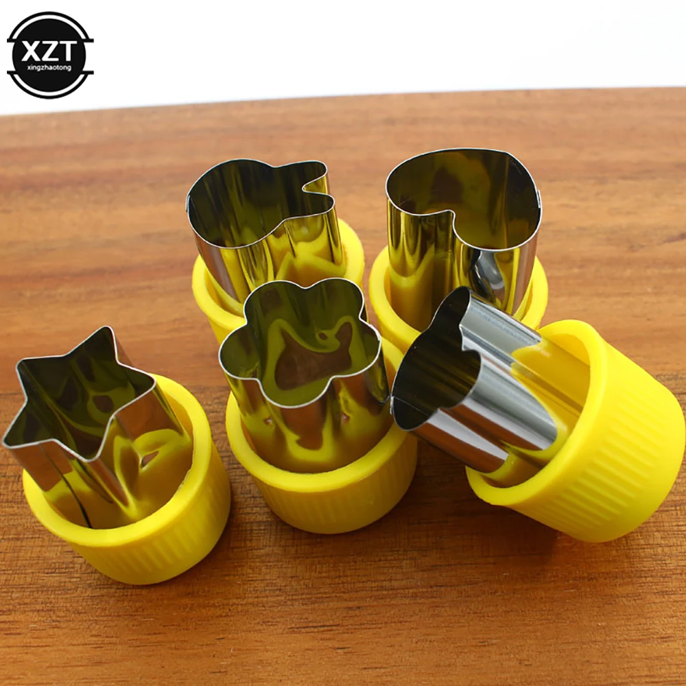 Portable Cookie Vegetable Cutters cookie cutter vegetable peeler DIY Star Heart Flower Shape Plastic Handle Fruit Cutter Mold Baking Food Supplement Tool 5 Pcs