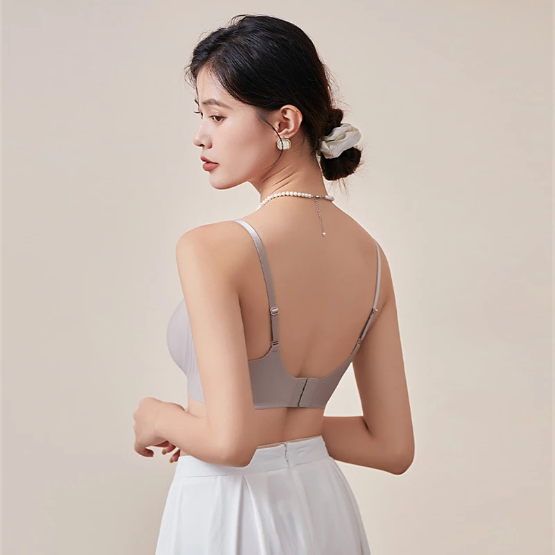Lopnt Silk Seamless Bras For Women Wire Free Brassieres Soft Intimate Women's Underwear Push Up Bralette Lingerie No Trace Bra