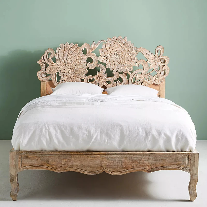 

Hollow carved princess bed all solid wood retro distressed antique double