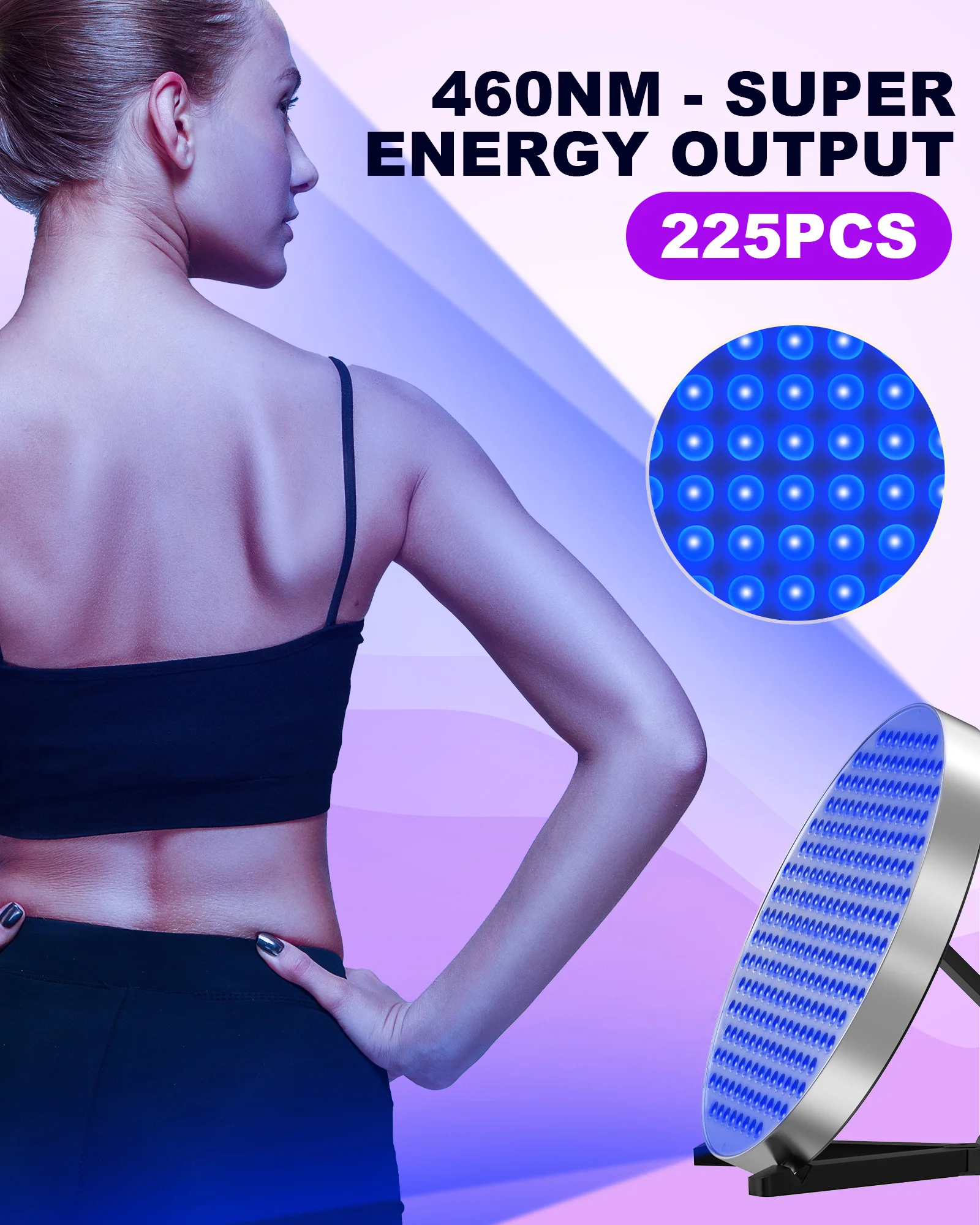 50W Tanning Solarium Lamp for Whole Body 250 PCS Blue light 460nm Round UV Tanning Lamp Foldable Adjustable Stand&Hanging Hooks tanning lamp