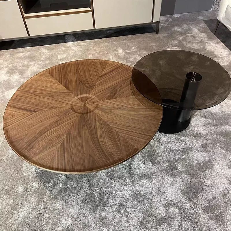 

Round Set Coffee Table Wood Glass Low Free Shipping Unique Aesthetic Side Table Simple Hardcover Mesa Auxiliar Home Furniture