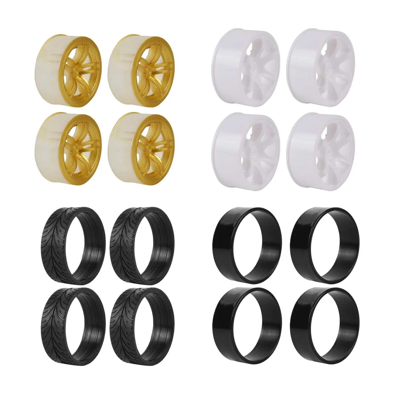4 Pieces Wheel Rims Upgrade Parts Accessories Tires for RC 110 Scale Hobby Model Drifting Car