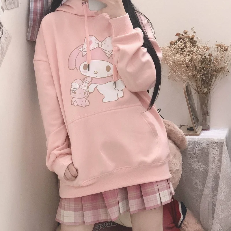 

New Japanese Sweet Anime Hoodies for Girls Autumn Winter Kawaii Soft Girl Long Sleeve Cartoon Hoodie Women Casual Pullover