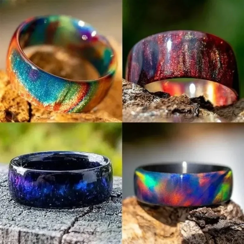Colorful Starry Sky Rings for Women Acrylic Resin Rainbow Color / Aurora color Finger Fashion Jewelry