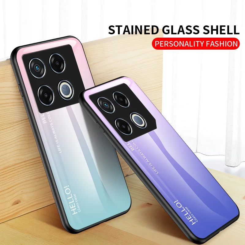 Gradient Shockproof Tempered Glass Hard Back Cover Case