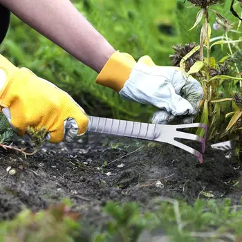 Small Metal Rake Garden Hand Rake Stainless Steel Cultivator Tools Ergonomic Gardening Tools Portable Thickened Hand Rakes For