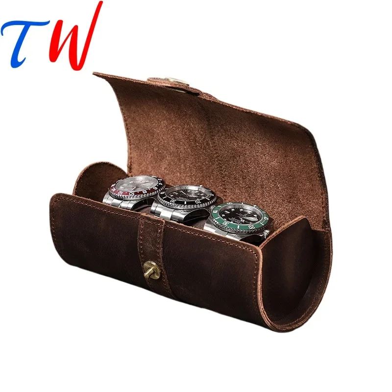 Travel Portable Genuine Leather Watch Roll 3 Slot Watch Case Box Gift Box Display Storage Organizers Customizable Logo