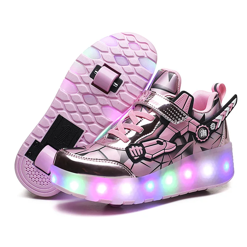 Kids Roller Shoes Kids Roller Sneaker Outdoor Indoor Skating Shoes Detachable Kids Skates Breathable Blade Boy Flying Shoes Gear pink blue 28-41