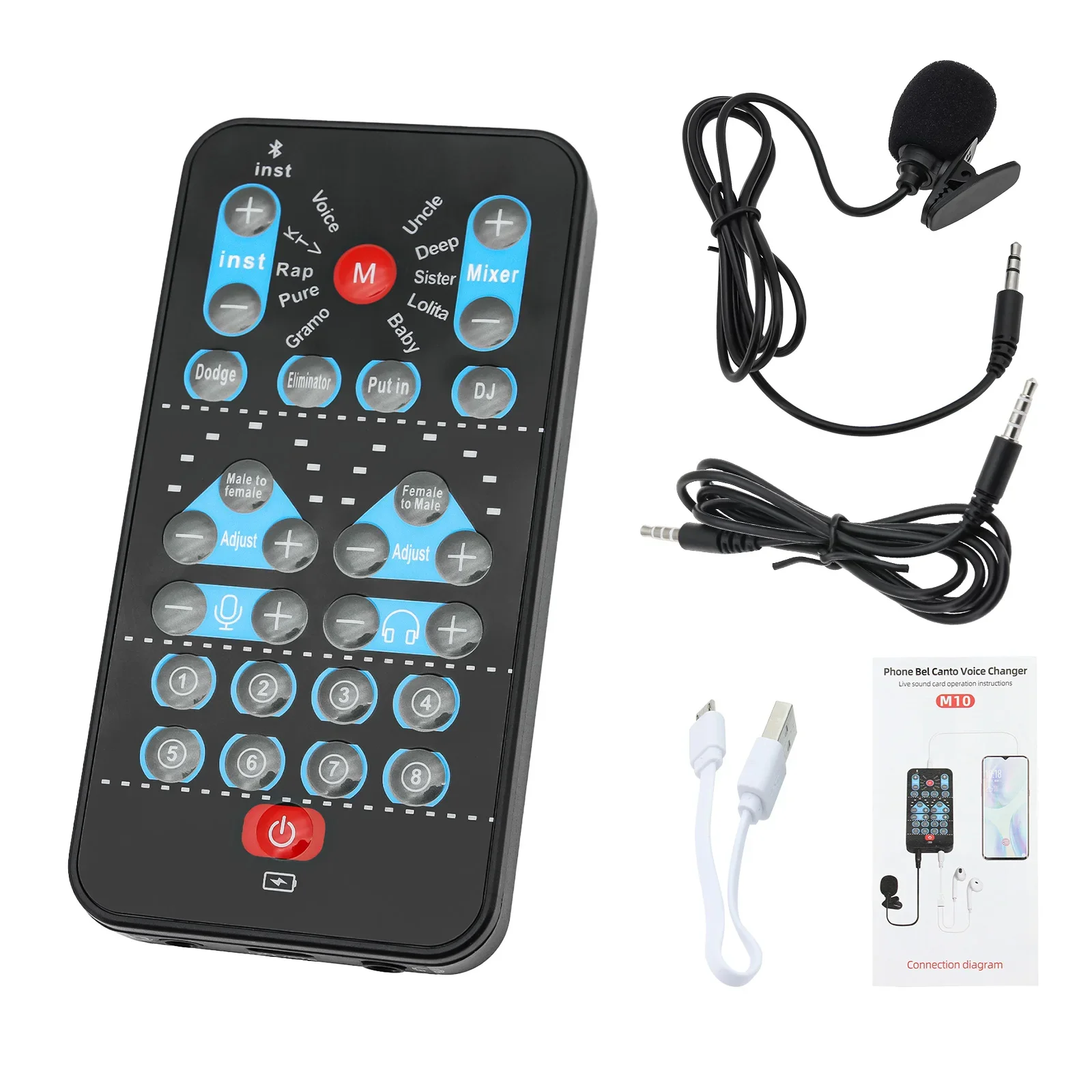 M10 Mini Voice Changer Card 8 Sound Effects Support Multi Function  Male Female