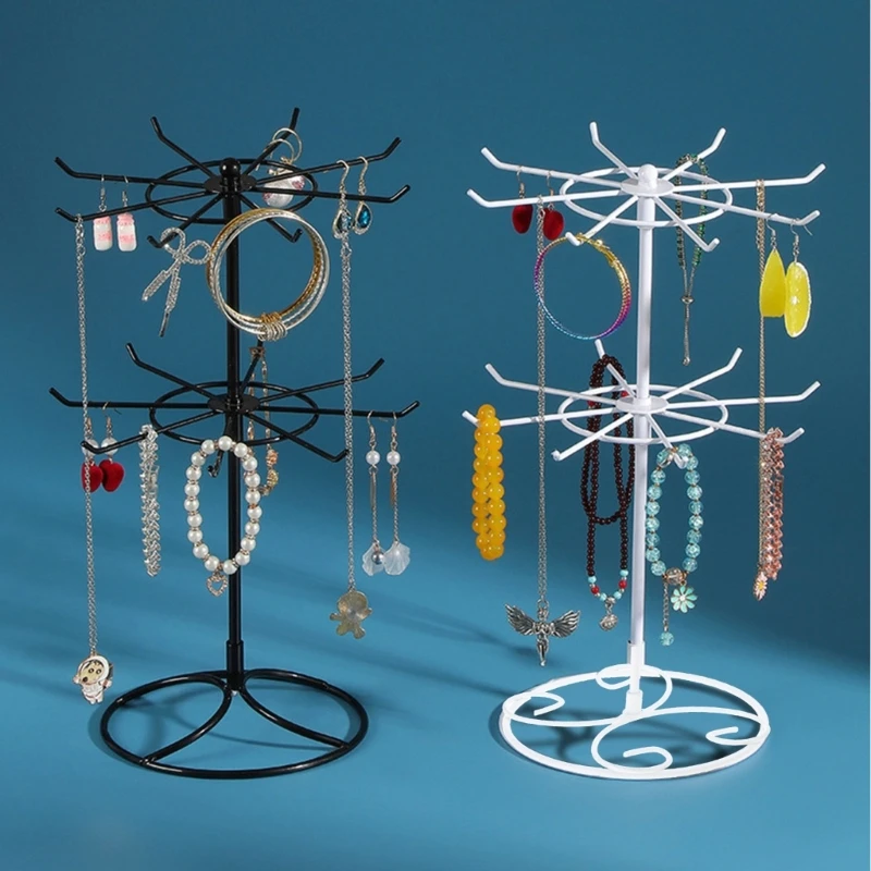 Présentoir à Bijoux Rotatif 6 Niveaux Métal Blanc - 264 Trous Pour 132 Paires De Boucles D'oreilles - Hauteur Réglable