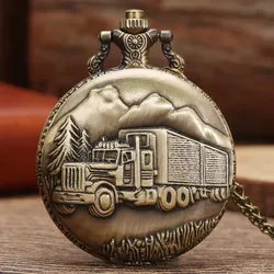 Vintage Bronze Steampunk Pendant Necklace with Quartz Pocket Watch (Brown)