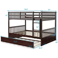 Wood Full Over Full Bunk Bed with Trundle, Bunk Bed Frame with Ladder, Solid Wood Frame & Safety Guardrails 2