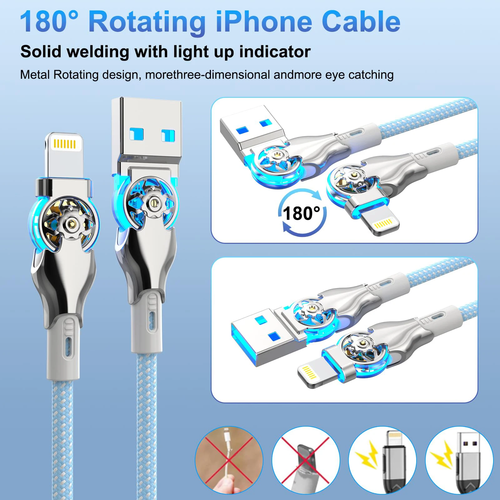 รูปสินค้า สายชาร์จ USB-C หมุนได้ 180 องศา ทนทาน ชาร์จเร็ว