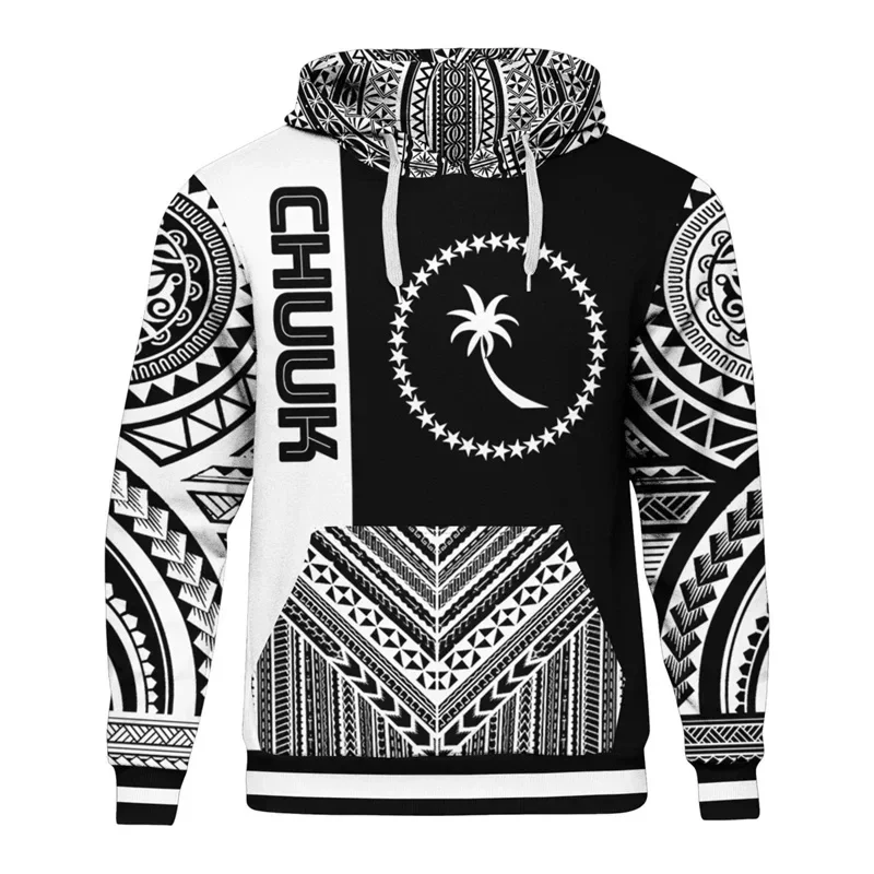 3D Chuuk State Shield Badge Tatuaggio Polinesiano Lapu Lapu Sun Tribe Felpa Con Cappuccio Stampata Pullover Moda Casual Extra Large Da Uomo