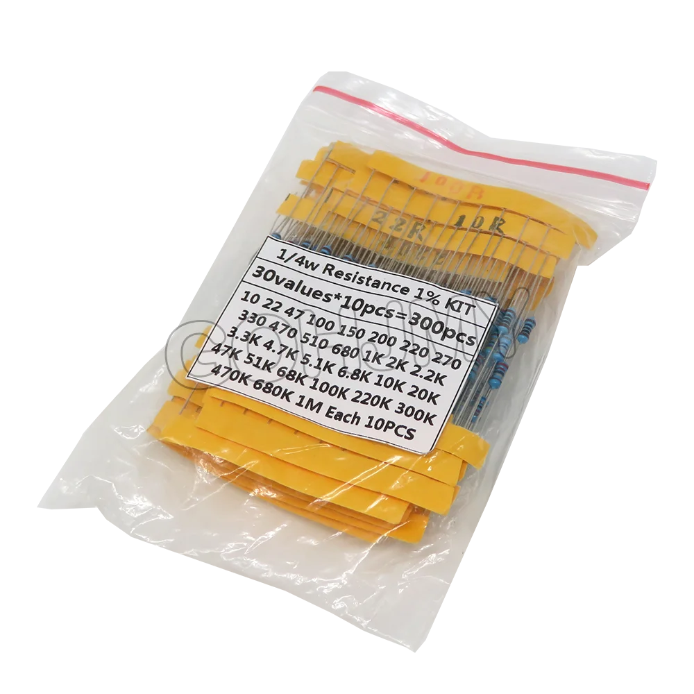 600PCS/set 30 Kinds 1/4W Resistance 1% Metal Film Resistor Pack Assorted Kit 220ohm 470R 1K 10K 20K 100K 1M Resistors 300PCS/Set metal film resistor,metal film resistors