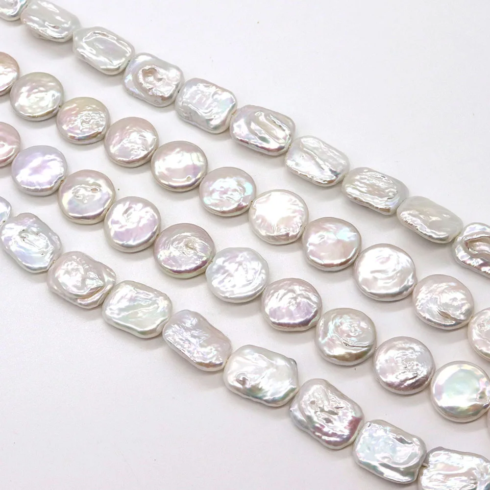 1 Strand 16-17mm 15x20mm Natural Freshwater Pearl Button Beads Flat Round Shaped RectangleDIY for Making Necklace Bracelets