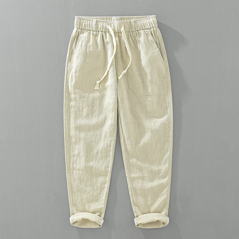 2024 Spring New Cotton Linen Harem Pants Men Solid Color Casual Thin Breathable Trousers