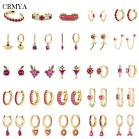 CRMYA Red Zircon Drop Earrings For Women Gold Plated Women's Wedding Ear Cuffs Hoop Stud Earrings 2022 Jewelry Wholesale