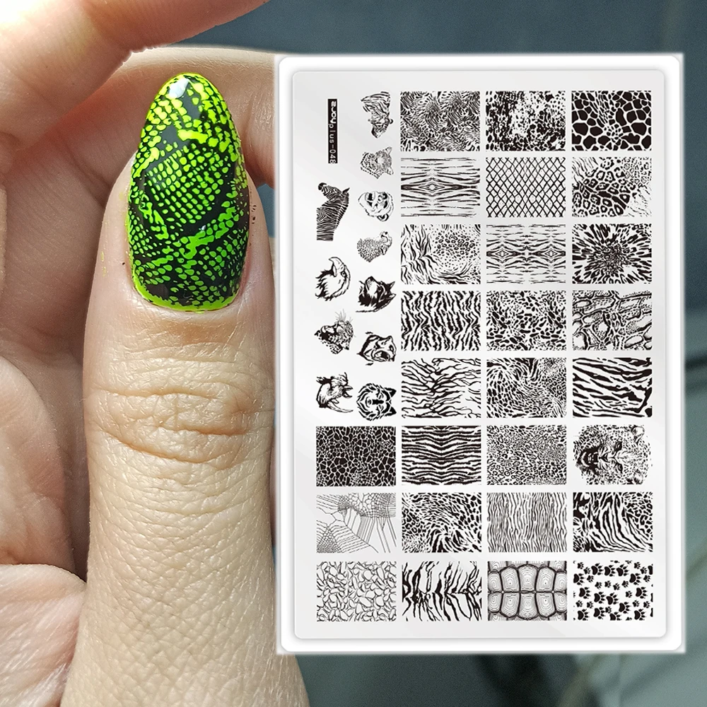 뱀 레오파드 네일 스탬핑 플레이트, 나뭇잎, 꽃, 멀티 스타일 디자인 인쇄, DIY 플레이트, 네일 아트 템플릿 도구, 14.5x9.5cm