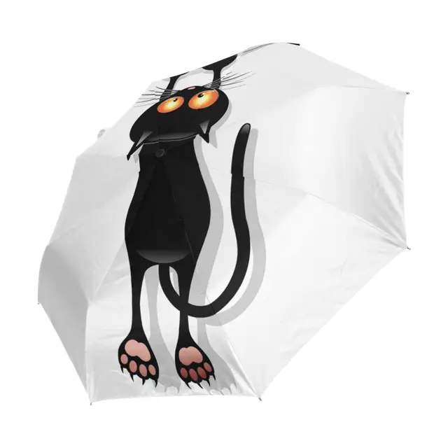 Rajzfilm Macska Karcolás Hordozható Esernyő Eső Nők Napvédelem Elleni Uv-Os Bevonás Automatikus Esernyő, Parasol 8 Bordák - Image 2