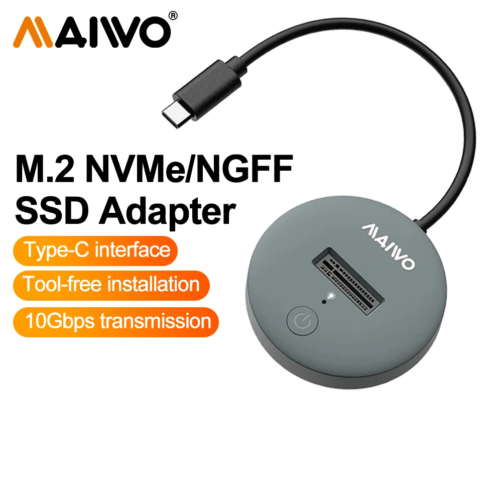 Maiwo-adaptador de Unidade de Estado Sólido Docking Station Usb c Nvme Sata M.2 Ssd Gen2 10gbps Caixa de Disco Rígido para pc