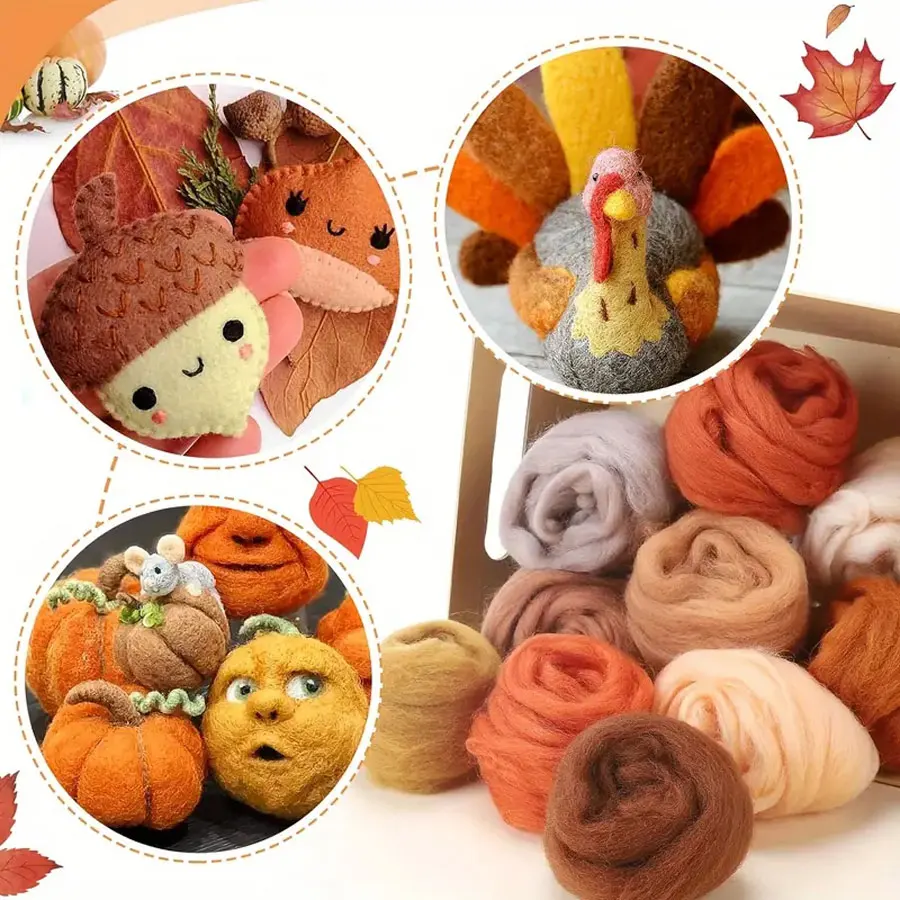 Nature Fibre Wool Yarn Roving Needle Felting Hand Spinning For Wool Felting Yarn Supplies DIY Craft Materials, 0.35oz/Pack