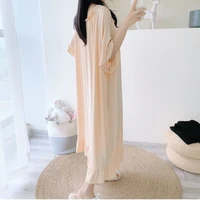 150kg Oversized Loose Night Dress Women Korean Ruffles Pajamas Short Sleeve Solid Home Wears Maternity Long Nightgown Sleepwear - Image 2