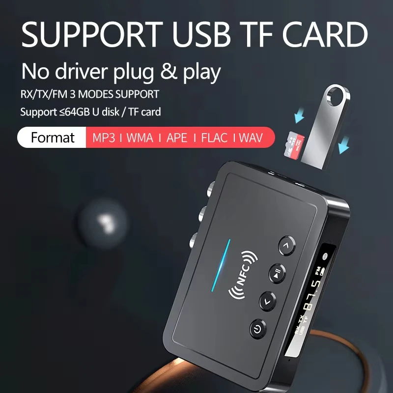 M6 Bluetooth 5.4 Receiver NFC Transmitter FM Stereo AUX 3.5mm Jack RCA Optical Wireless Audio Adapter Remote Control For TV Car