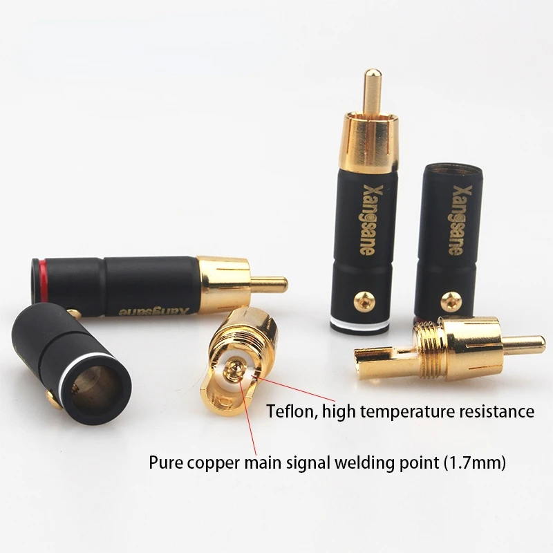 8Pcs DIY HiFi Audio Adapter 3u Gold Plated RCA Plug 6mm Pure Copper Signal Cable Connector
