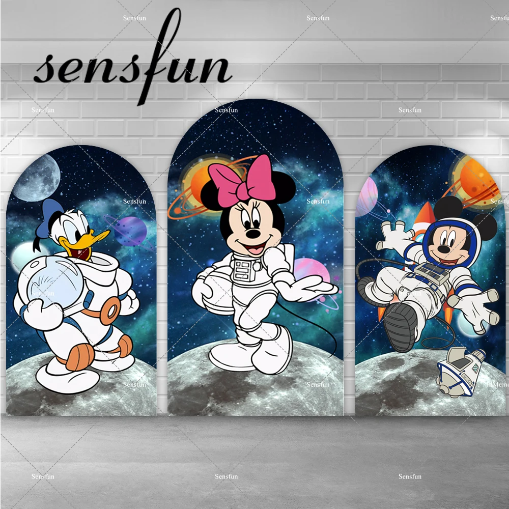 

Universe Astronaut Mickey Minnie Mouse Donald Duck Arch Backdrop Cover Outer Space Starry Sky Chiara Wall Backgrounds Doubleside