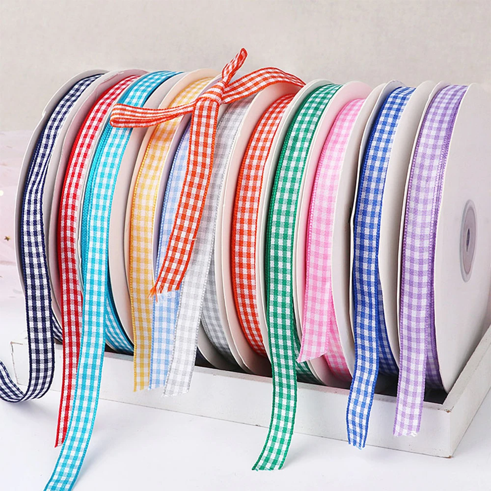 5 Yards Checked Polyester Ribbon 3/8 Inch Plaid Tartan Fabric Craft Ribbon for Hair Accessories Craft Wrapping Party Decorations