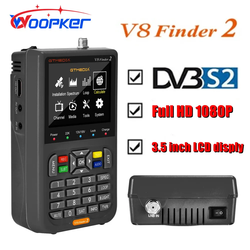 

Woopker V8 Finder2 DVB-S2 1080P Satellite Finder Digital FTA DVB-S/S2/ S2X Signal Detector Receiver LCD Screen for Adjusting Sat