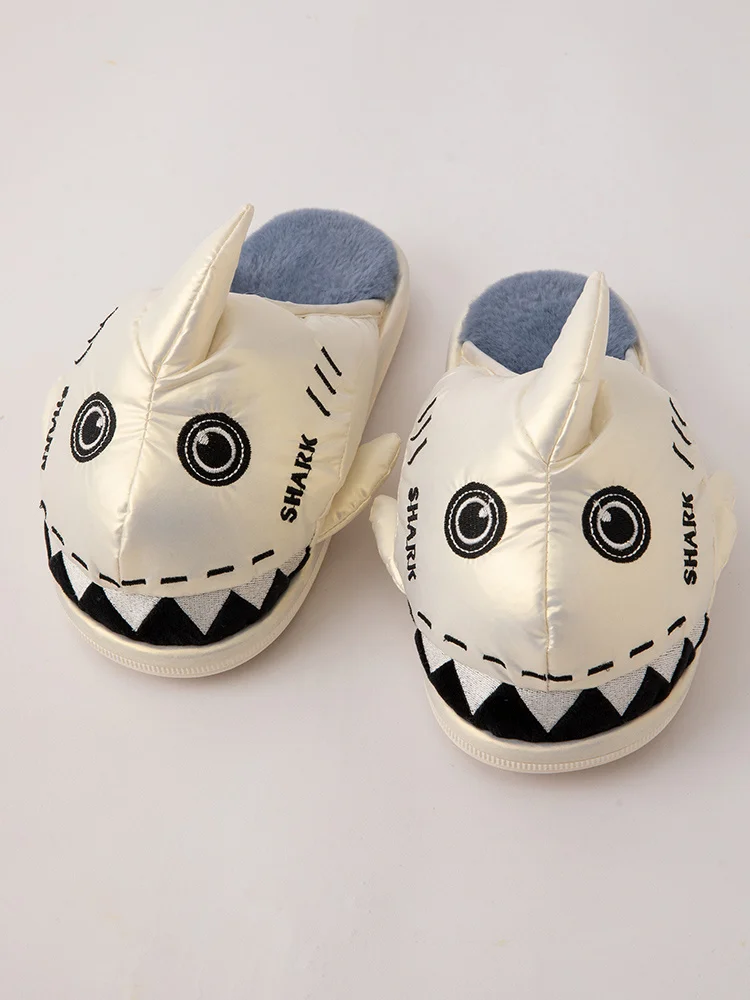 Funny Shark Cotton Slippers Female Autumn And Winter Cartoon Outside Indoor Thick Soled Anti-skid Plush Couple Home Slipper