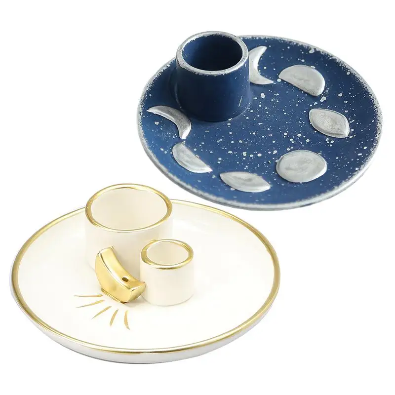 Portaincenso In Ceramica Con Vassoio Raccogli Cenere – Design Sole E Luna Per Salvia E Bastoncini