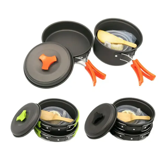 Camping Cookware Frying Pan 2 Person Picnic Set DS200 Easy Carrying Pot Pan Set
