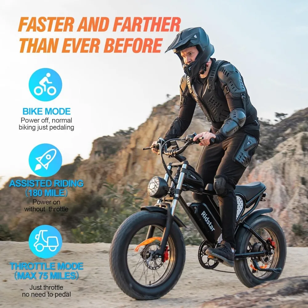 Electric Bike for Adults, 1000/2000W, 25/30/37MPH,48V-52V, 20AH,40AH Battery, 20" Fat Tire Dirt Bike, Shamano 7-Speed E-Bike
