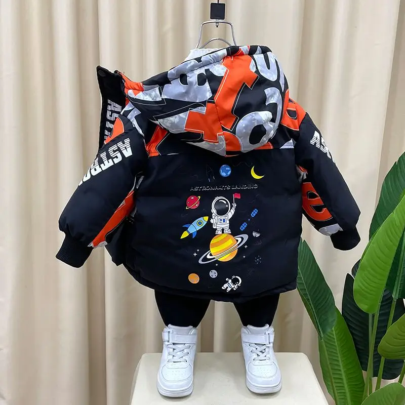 Boy's Thickened Cotton Padded Coat New Winter Clothes Baby Handsome Children's Fleece-Lined Warm Camouflage Coat