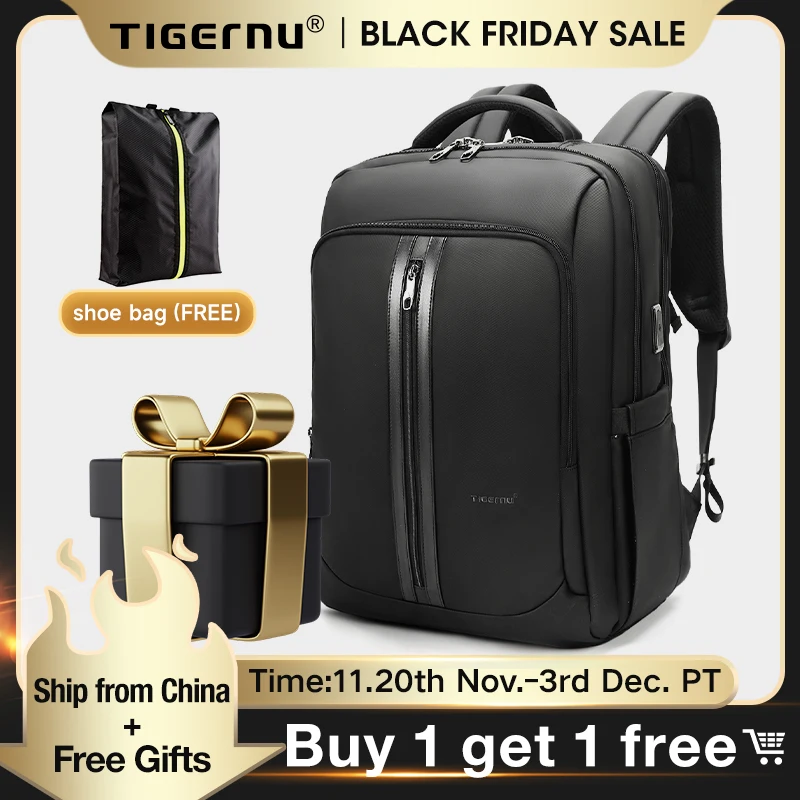 Tigernu New 15.6 17 inch Large capacity Laptop Backpack With shockproof For Work Business Fashion Trend 2024 Backpack Best Gift