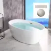 55 inch Acrylic Freestanding Bathtub Contemporary Soaking White Tub with Brushed Nickle Overflow and Drain DURABLE 1