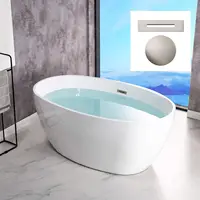 55 inch Acrylic Freestanding Bathtub Contemporary Soaking White Tub with Brushed Nickle Overflow and Drain DURABLE 1