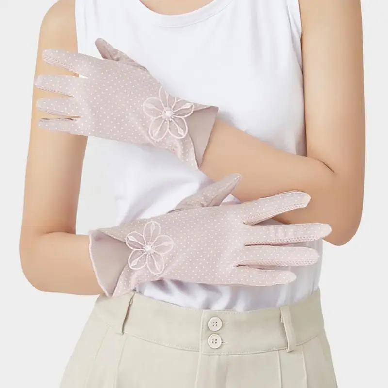 

2024 New Fashion Women's Sun Protection Gloves Ladies Summer Cotton Dot Breathable Non-slip Touch Screen Driving Gloves