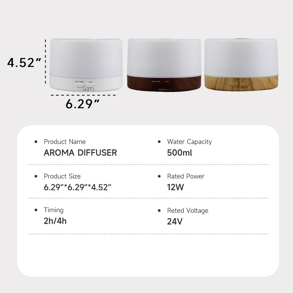 500ml Essential Oil Diffuser Quiet Aroma Mist Diffusers Scent Diffuser Wood Grain Remote Control Ultrasonic Air Humidifier 6