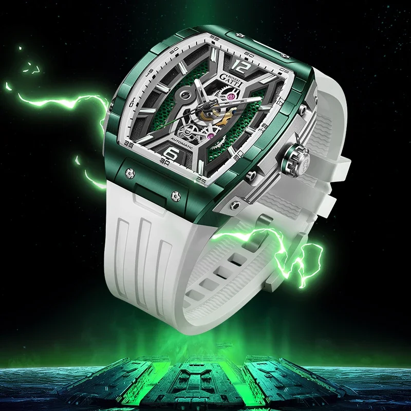 Top Fashion BONEST GATTI Brand Automatic Watch For Men Sport Dive Silicone Strap Waterproof Luxury Machinery Man Wristwatch 2023