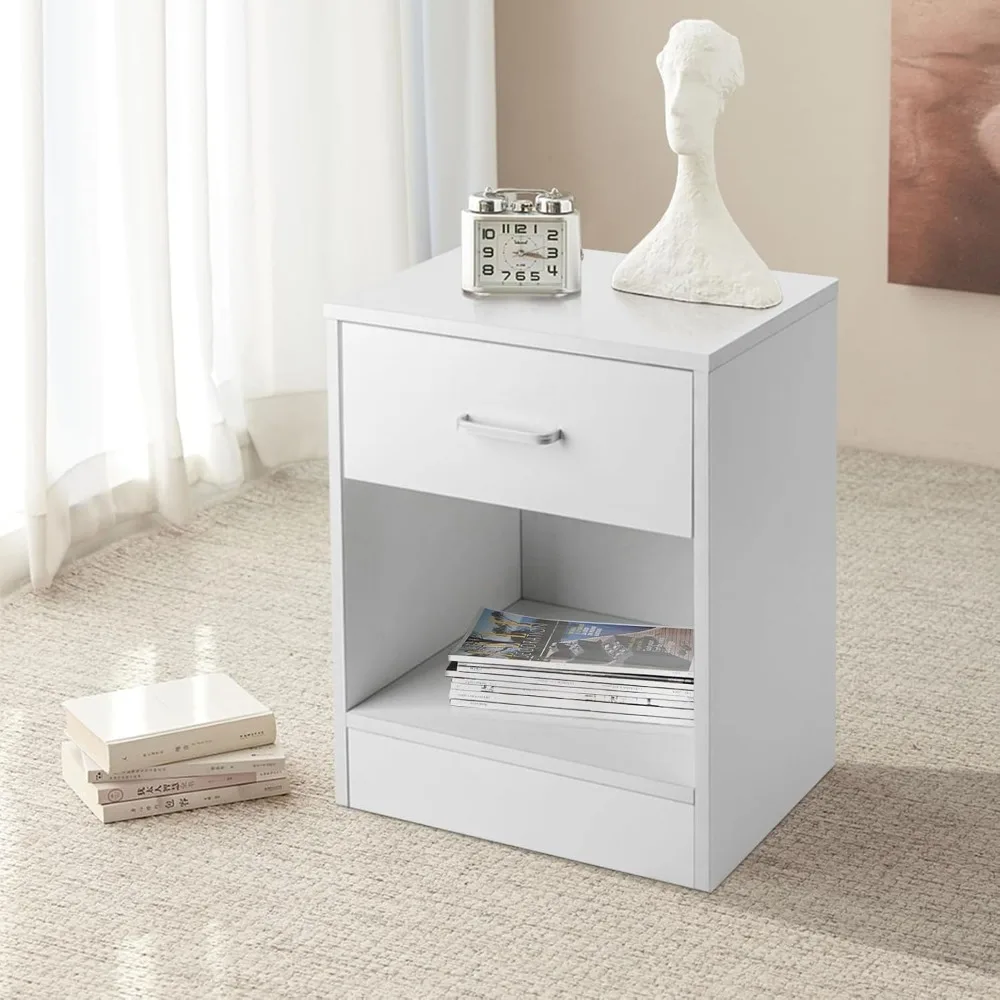 Nightstands Set  with Drawer for Bedroom, Wood Night Stand Set with Open Shelf, Modern Nightstand 2